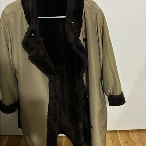 Women's Brown Teddy Jacket with Faux Fur Trim